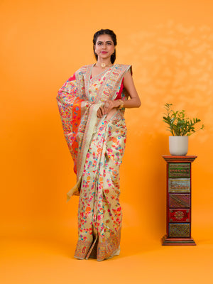 Cotton Silk Kashmiri Style With Meenakari weaving work Saree
