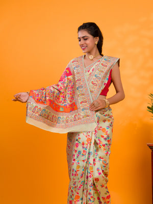 Cotton Silk Kashmiri Style With Meenakari weaving work Saree