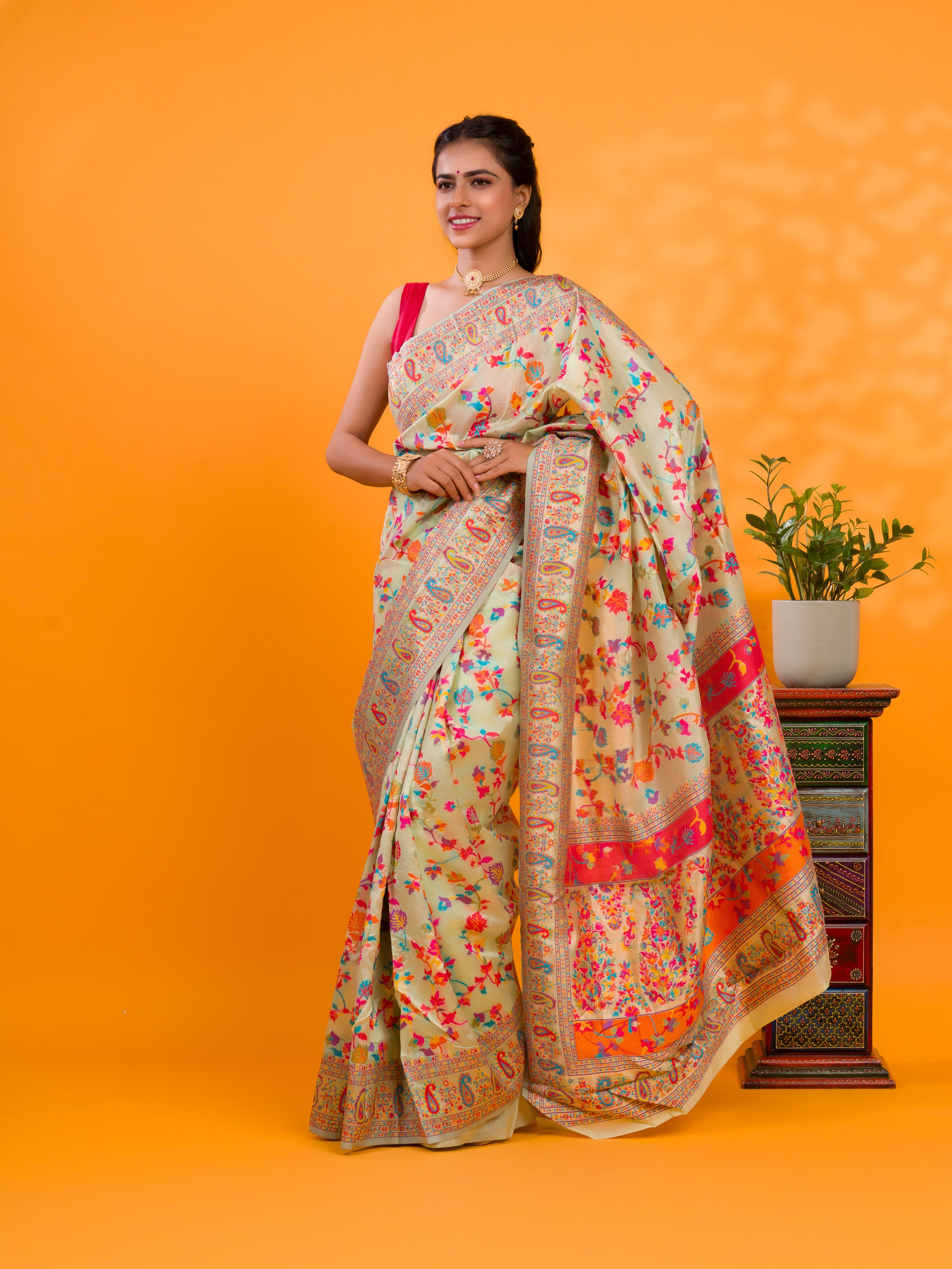 Cotton Silk Kashmiri Style With Meenakari weaving work Saree