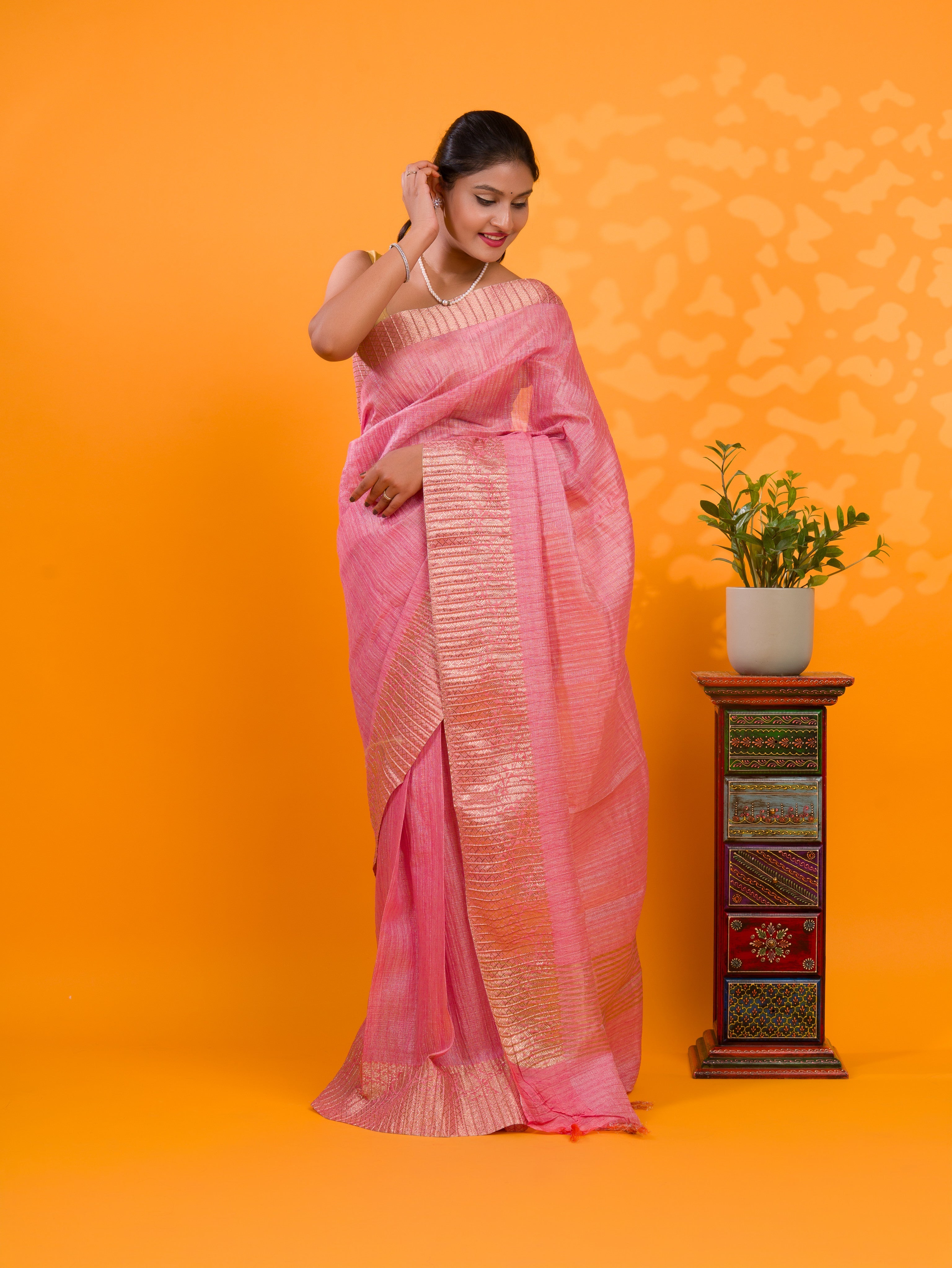 Tanmira New Tissue Silk Banarasi style With Zari border Work Saree KB