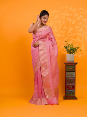 By New Tissue Silk Banarasi style With Zari border Work Saree