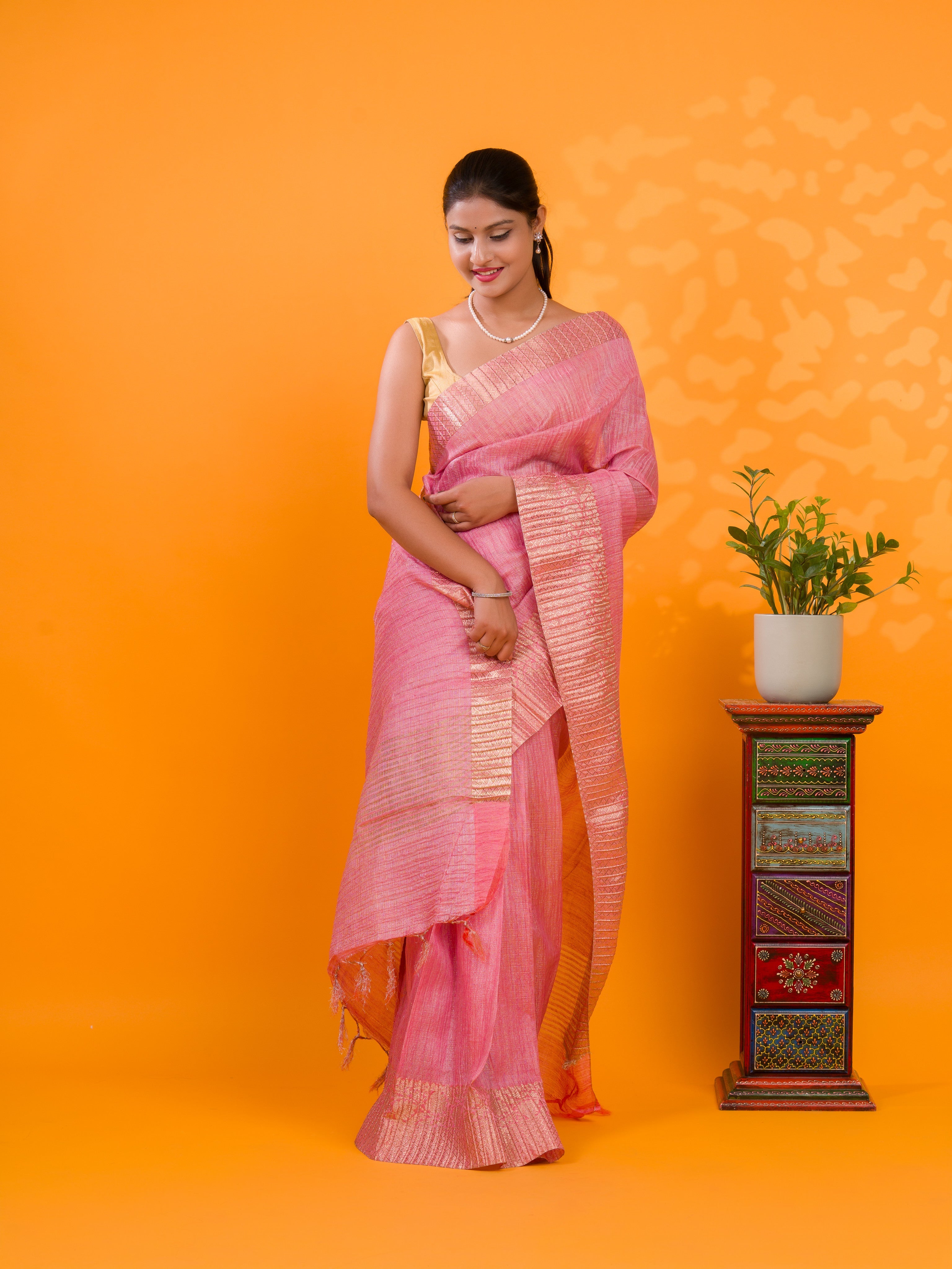 Tanmira New Tissue Silk Banarasi style With Zari border Work Saree KB