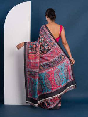 Pashmina Soft Silk Pashmina Style With Digital Print Work Saree in black colour