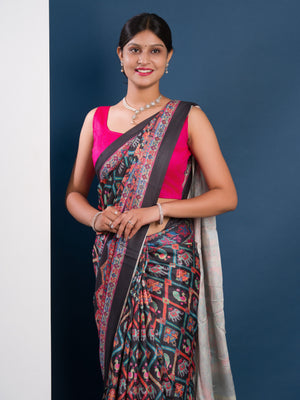 Pashmina Soft Silk Pashmina Style With Digital Print Work Saree in black colour