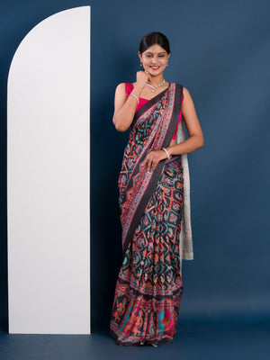 Pashmina Soft Silk Pashmina Style With Digital Print Work Saree in black colour