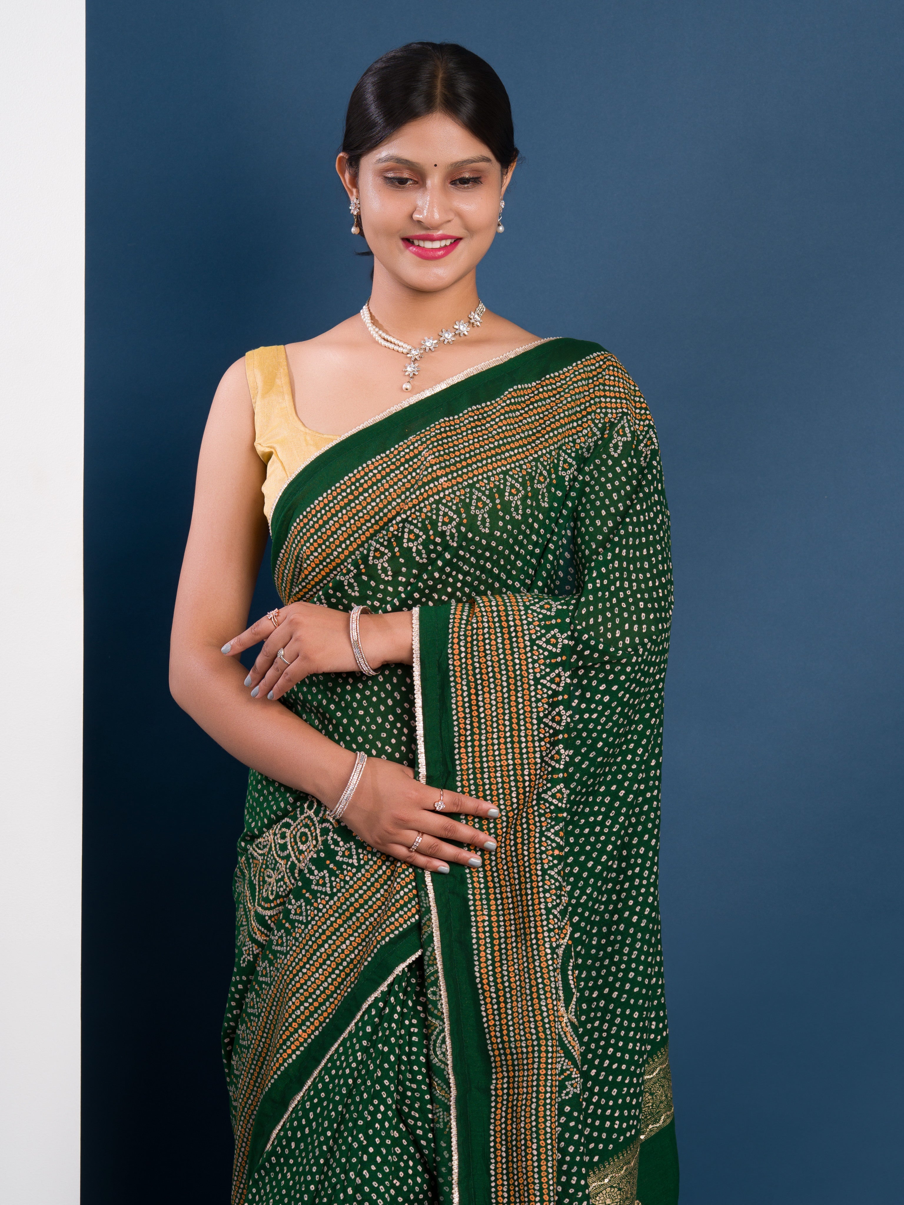 Modal Gaji Silk Bandhani Style Saree in green colour