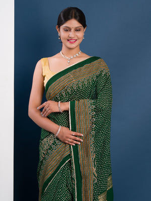 Modal Gaji Silk Bandhani Style Saree in green colour