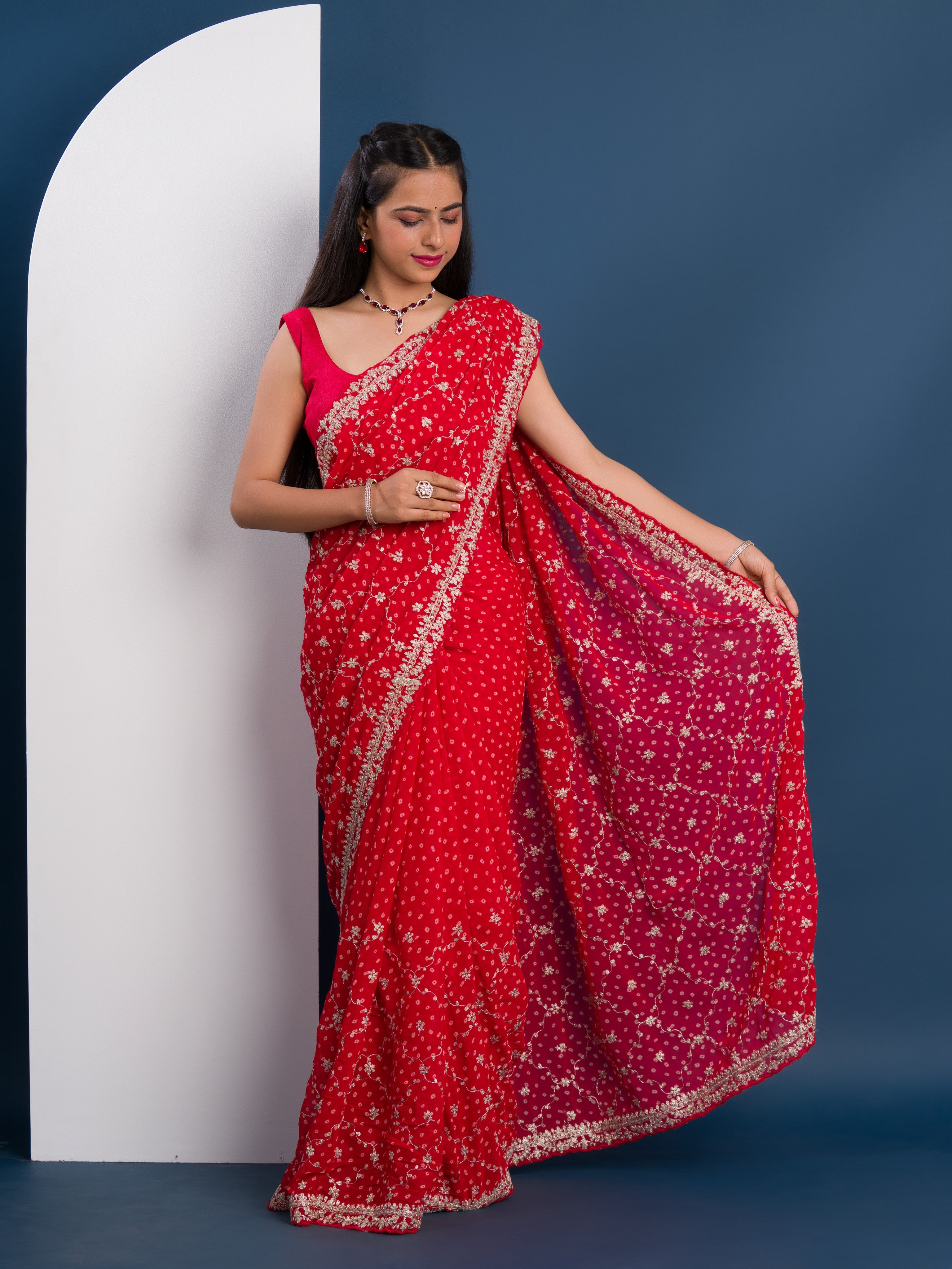 Tanmira New Georgette Bandhani With Pitan Gotapatti Work Saree MK