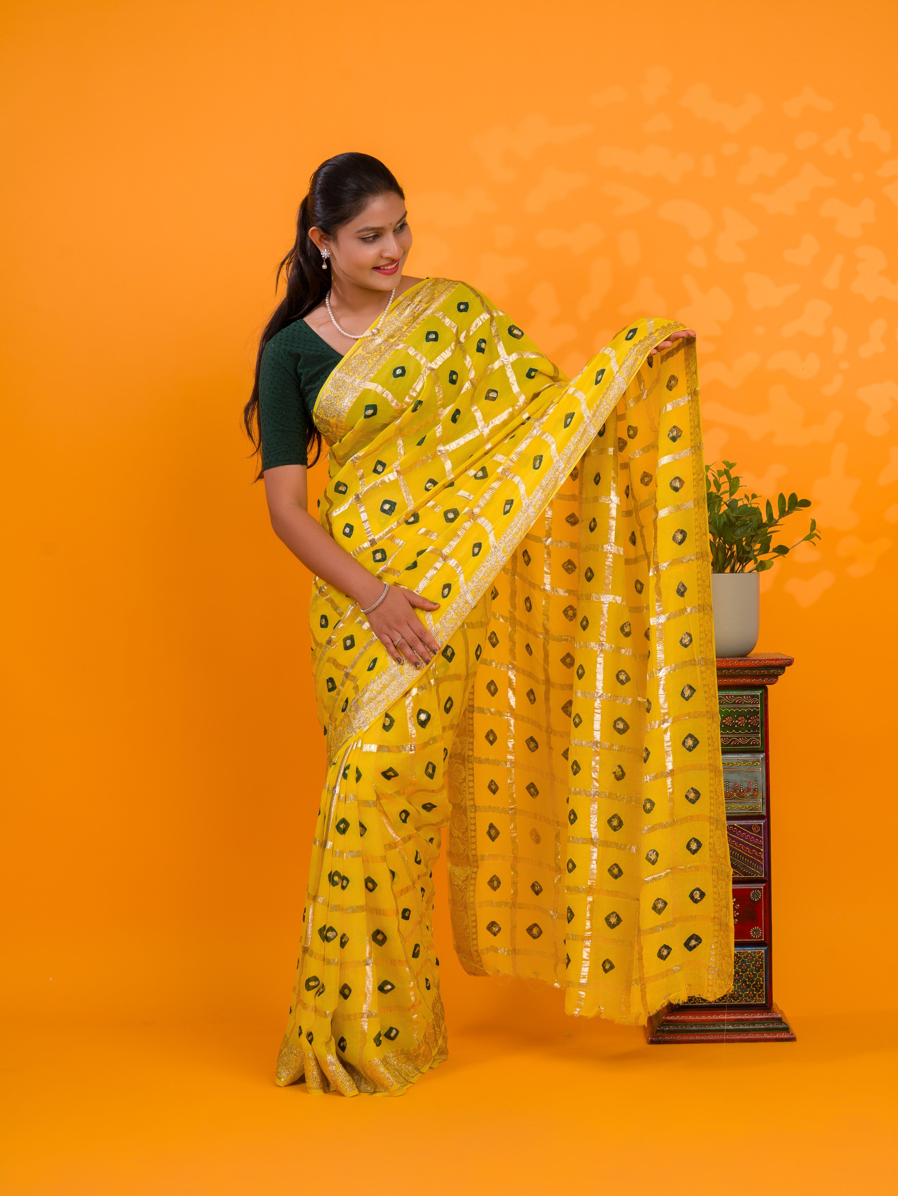 Tanmira New Casual Wear Bandhani Saree With Zari Lines CHAND