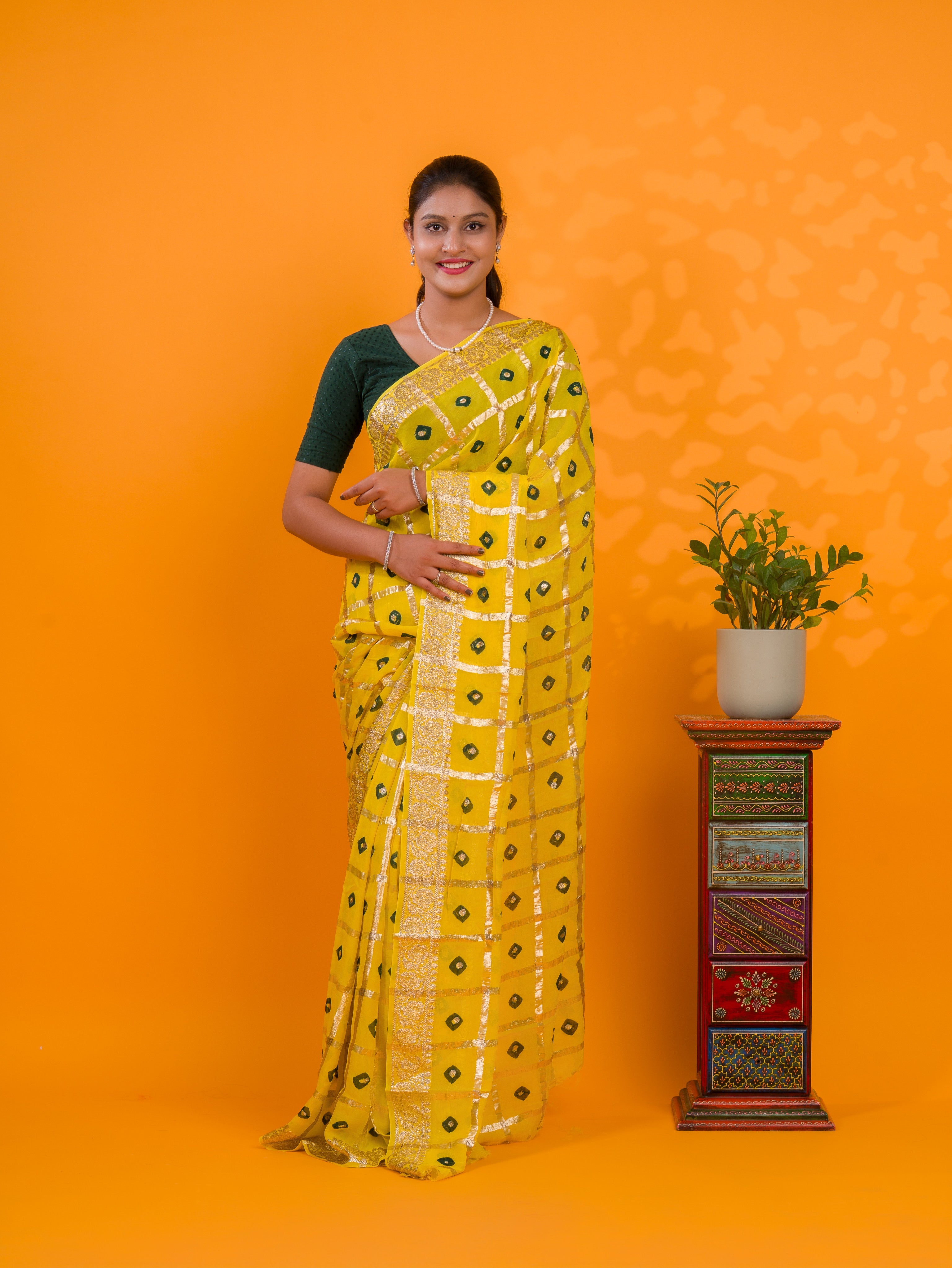 Tanmira New Casual Wear Bandhani Saree With Zari Lines CHAND