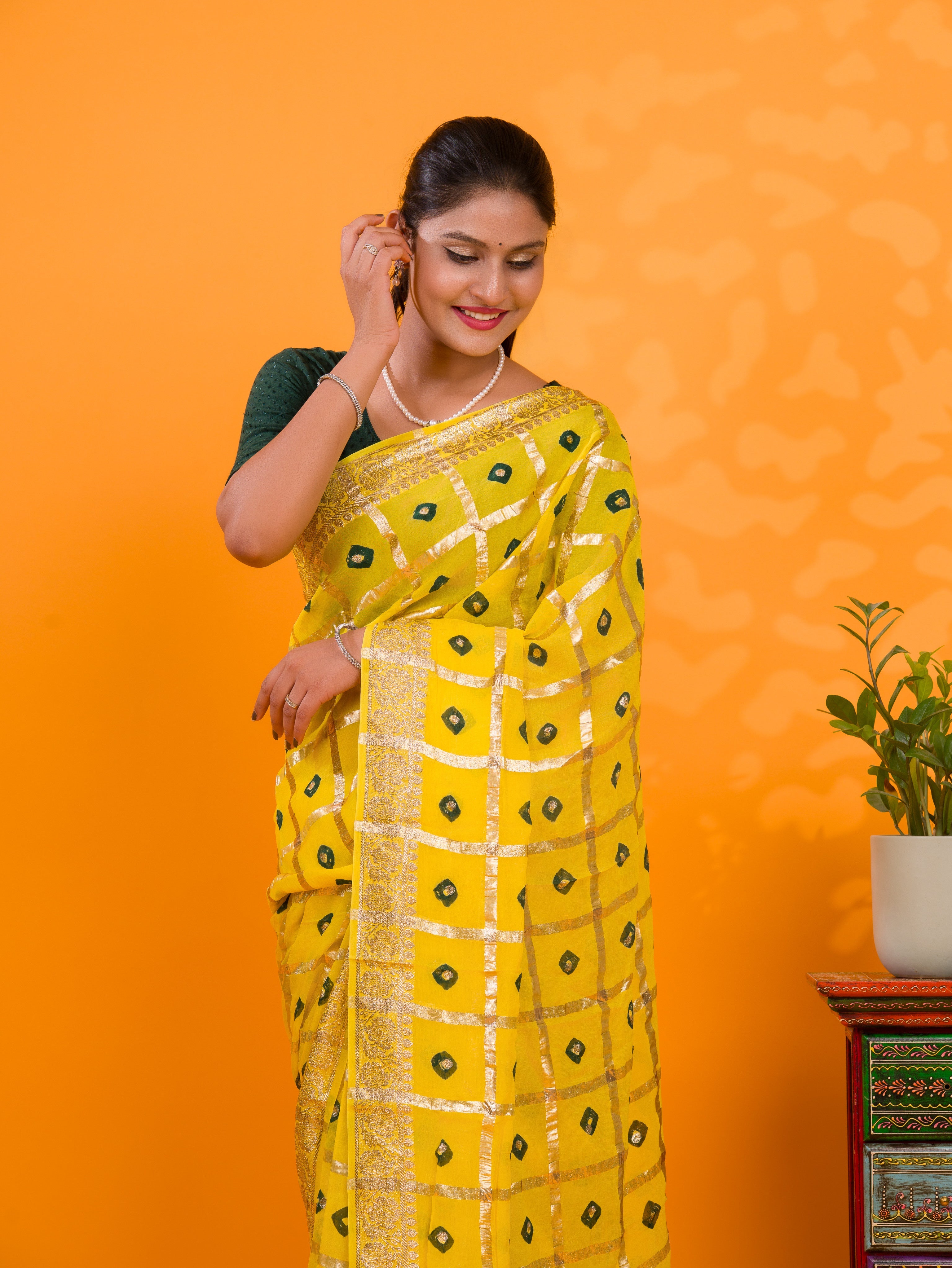 Tanmira New Casual Wear Bandhani Saree With Zari Lines CHAND