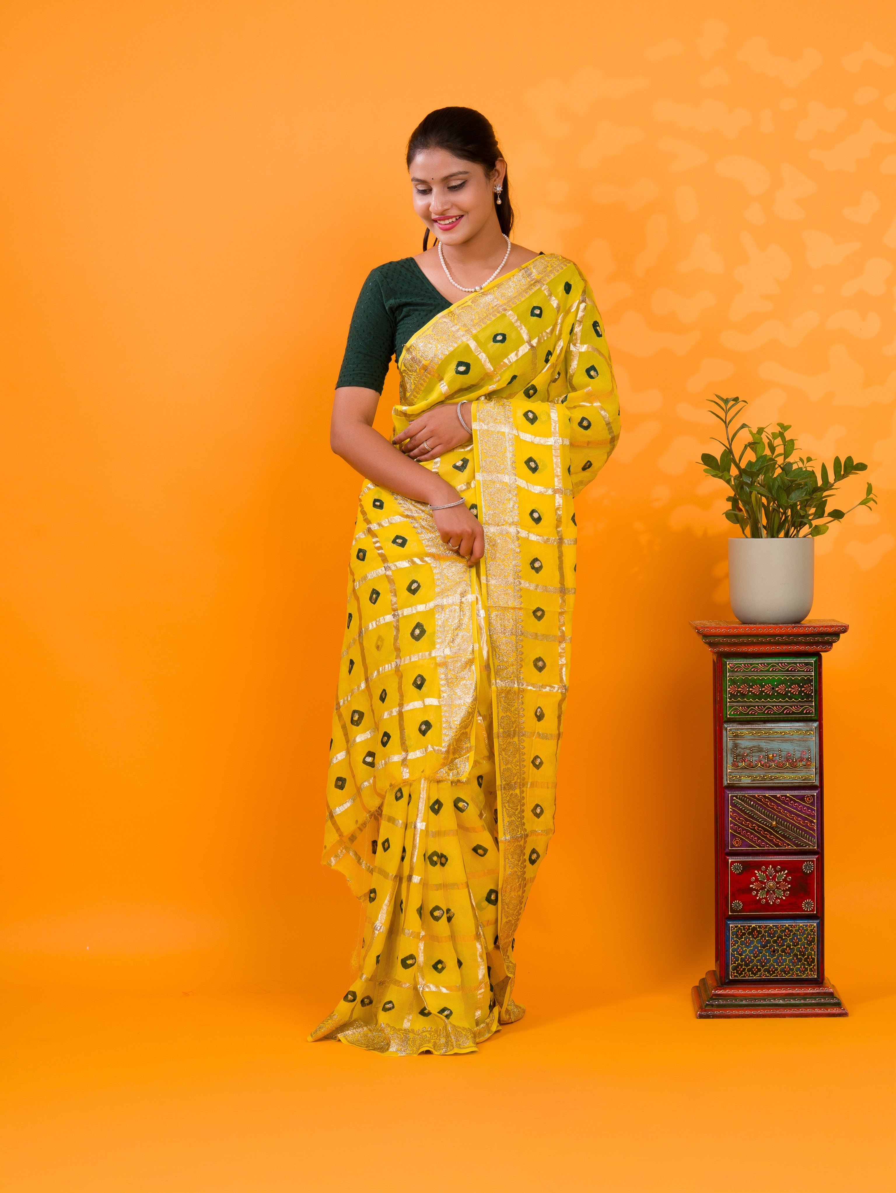 Tanmira New Casual Wear Bandhani Saree With Zari Lines CHAND