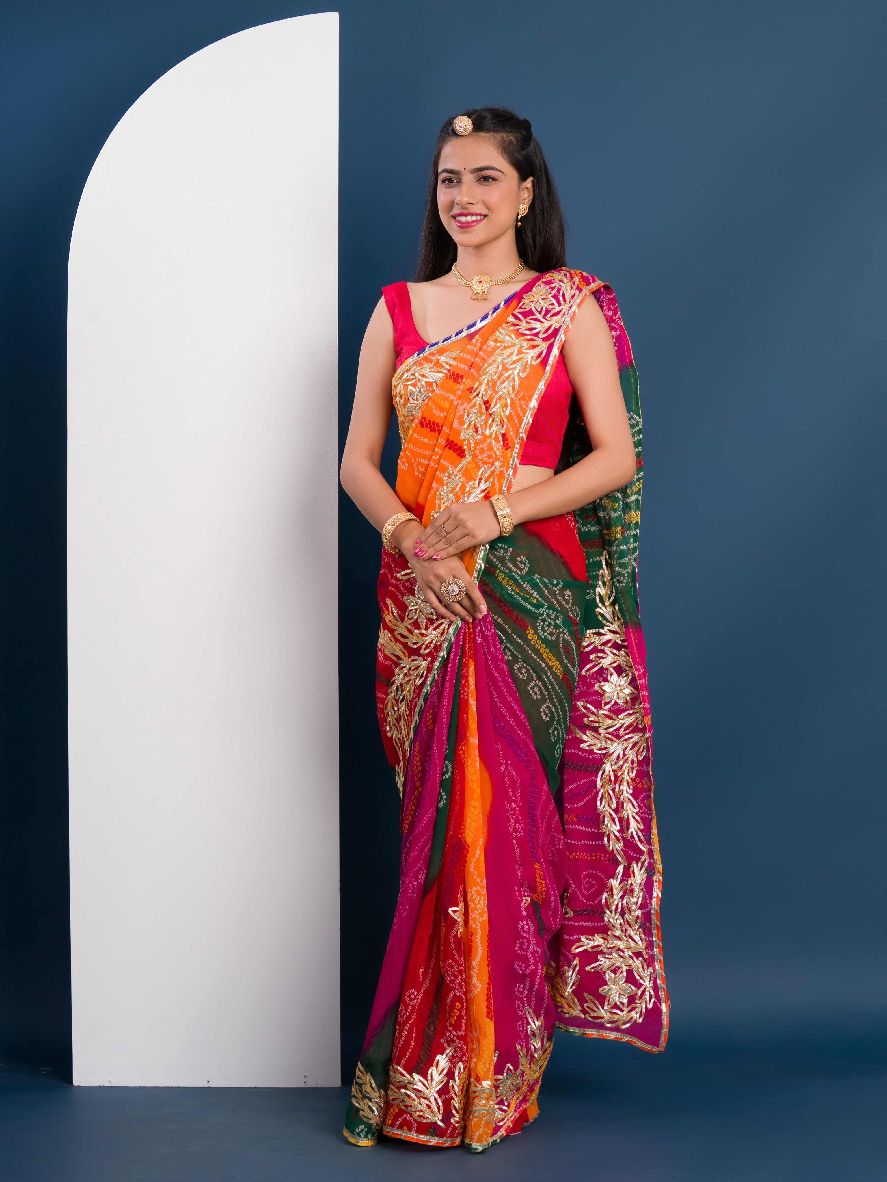 Tanmira Latest Georgette Pachrangi Bandhani Gotapatti Saree MHS