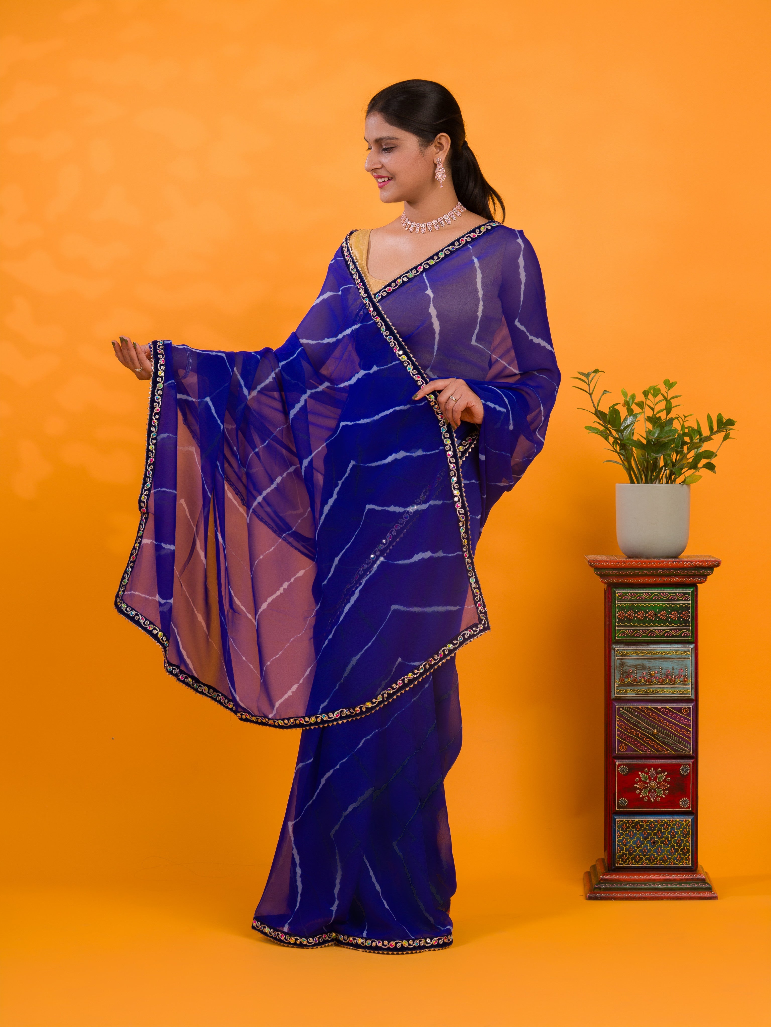 Tanmira Latest Chiffon Leheriya Style with Embroidery Work Saree STL