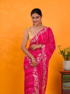 By New Georgette Leheriya Style With Pitan GotaPatti Work Saree