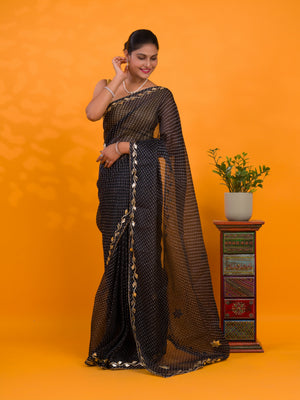 By Leheriya Style With Gotapatti Work Saree