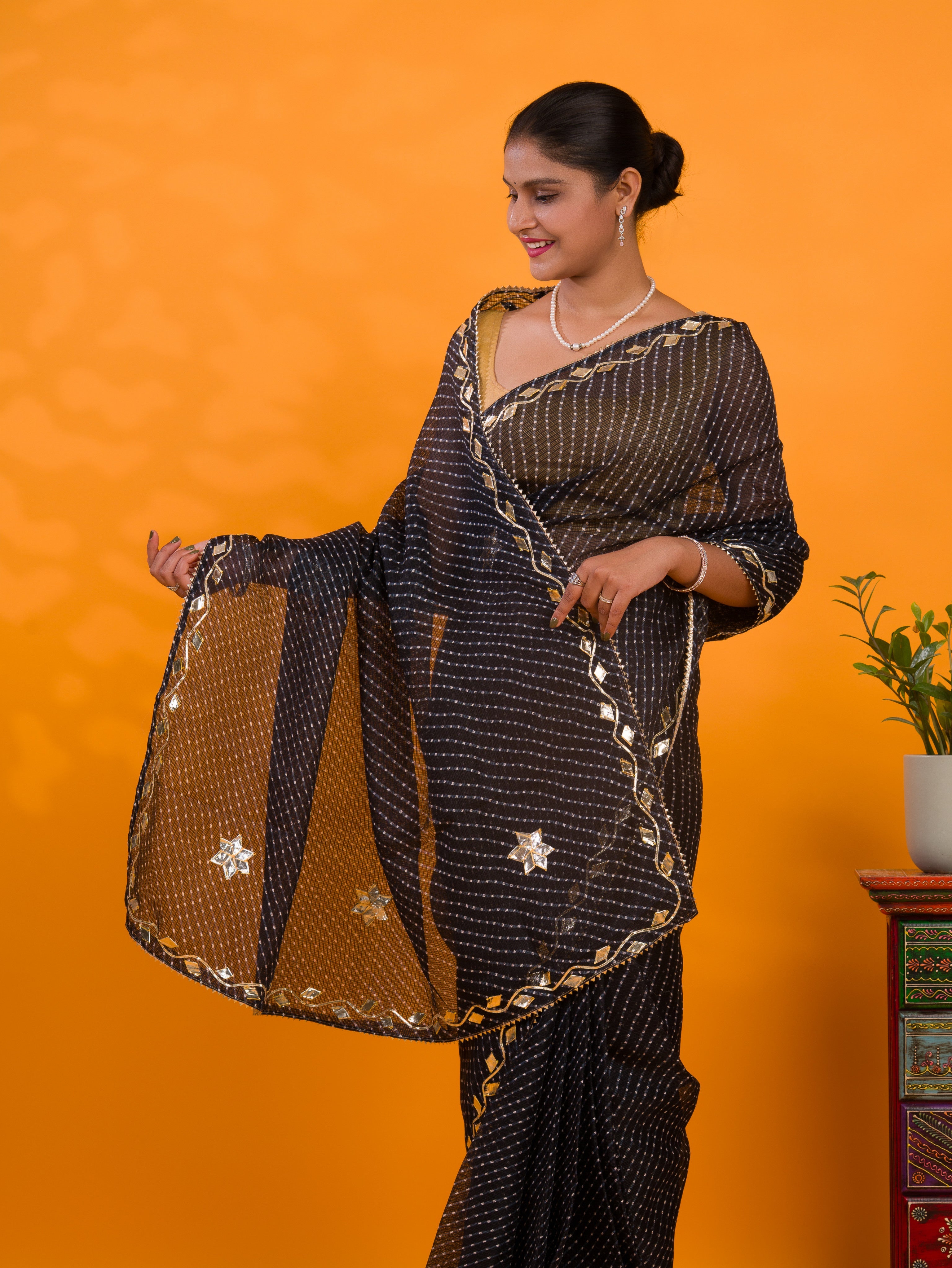 By Leheriya Style With Gotapatti Work Saree