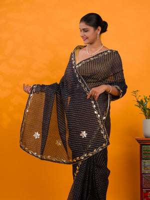 By Leheriya Style With Gotapatti Work Saree