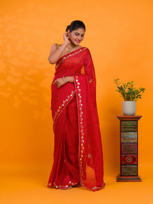 By Leheriya Style With Gotapatti Work Saree