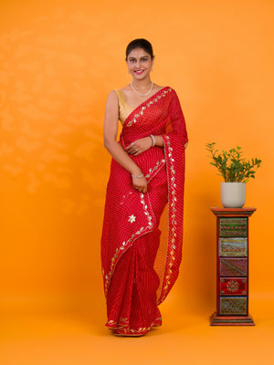 By Leheriya Style With Gotapatti Work Saree