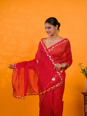 By Leheriya Style With Gotapatti Work Saree
