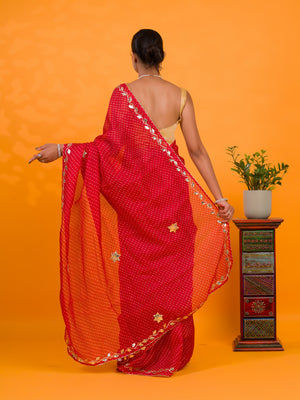 By Leheriya Style With Gotapatti Work Saree
