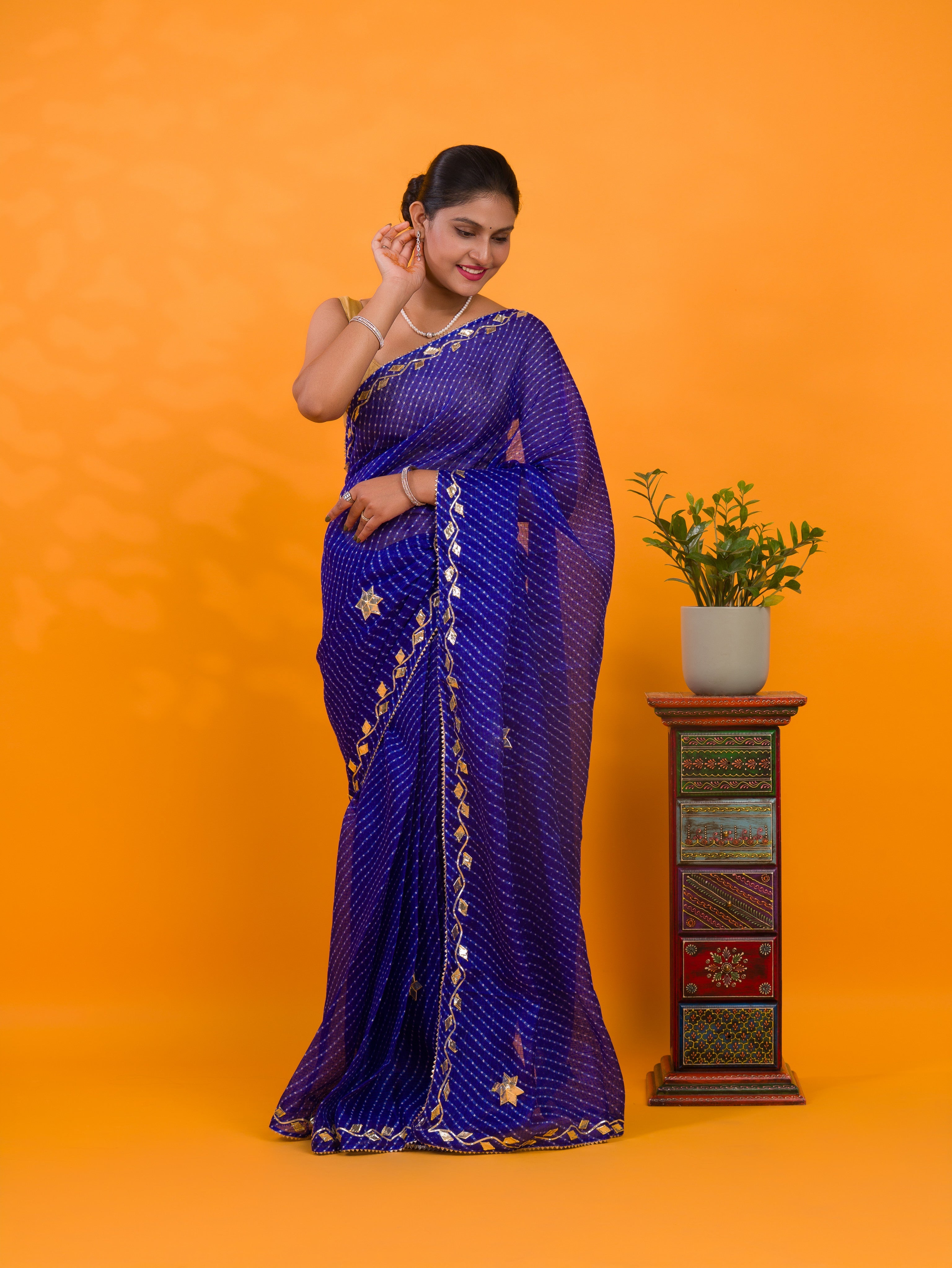 By Leheriya Style With Gotapatti Work Saree