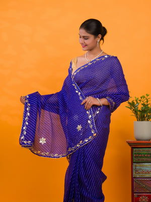 By Leheriya Style With Gotapatti Work Saree