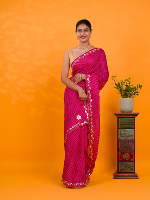 By Leheriya Style With Gotapatti Work Saree
