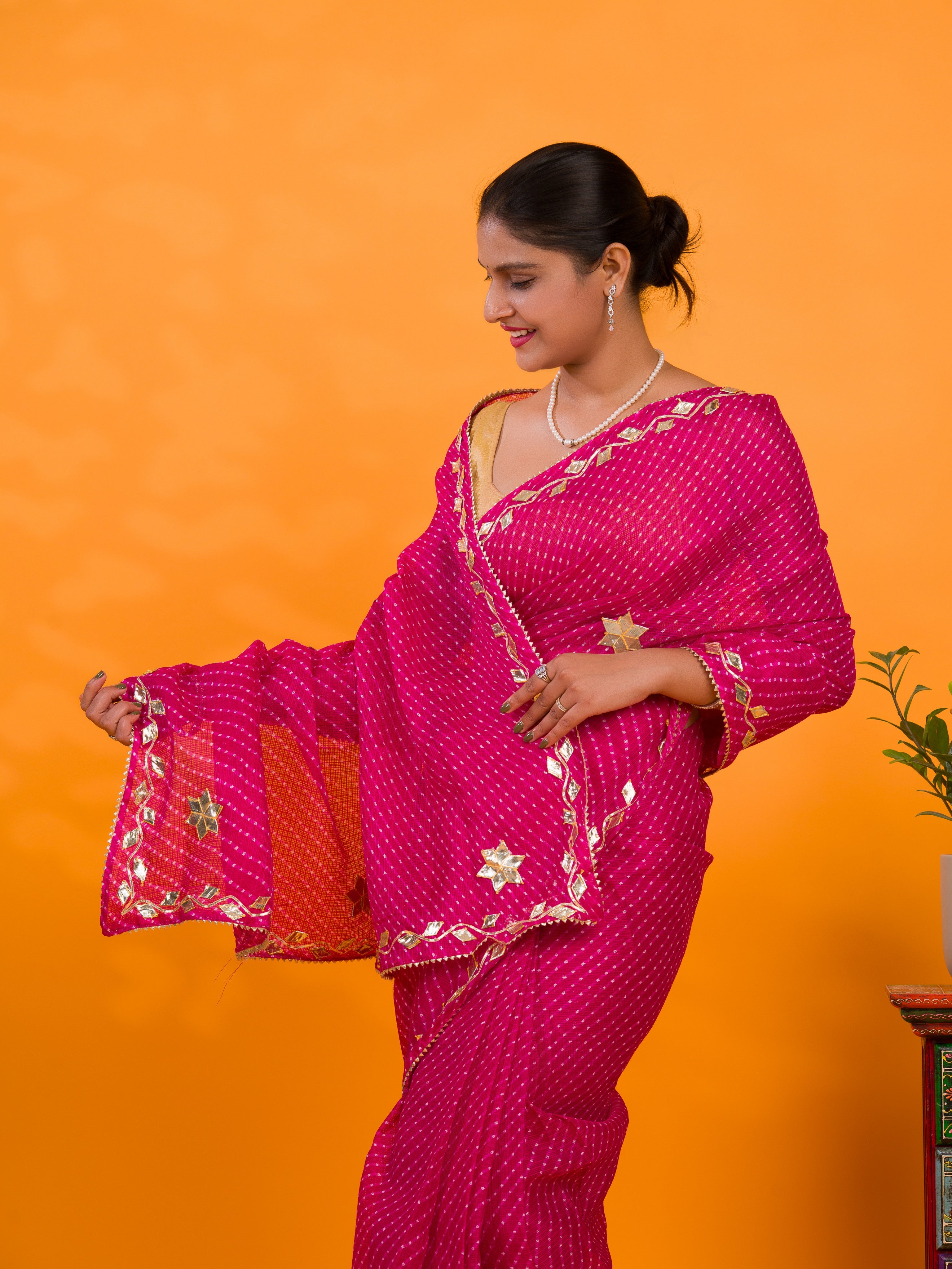 By Leheriya Style With Gotapatti Work Saree