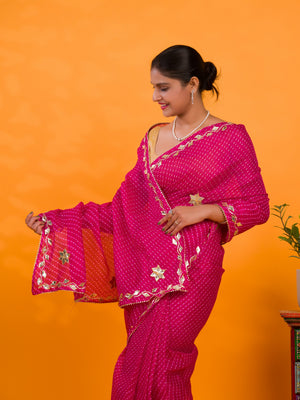 By Leheriya Style With Gotapatti Work Saree