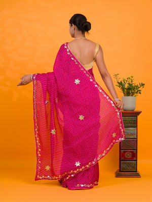By Leheriya Style With Gotapatti Work Saree