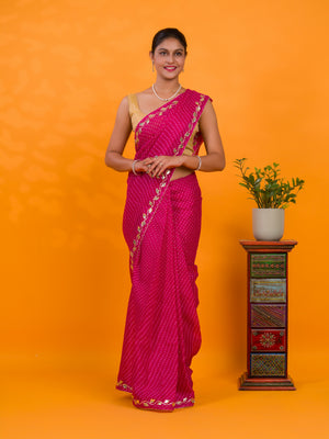 By Leheriya Style With Gotapatti Work Saree