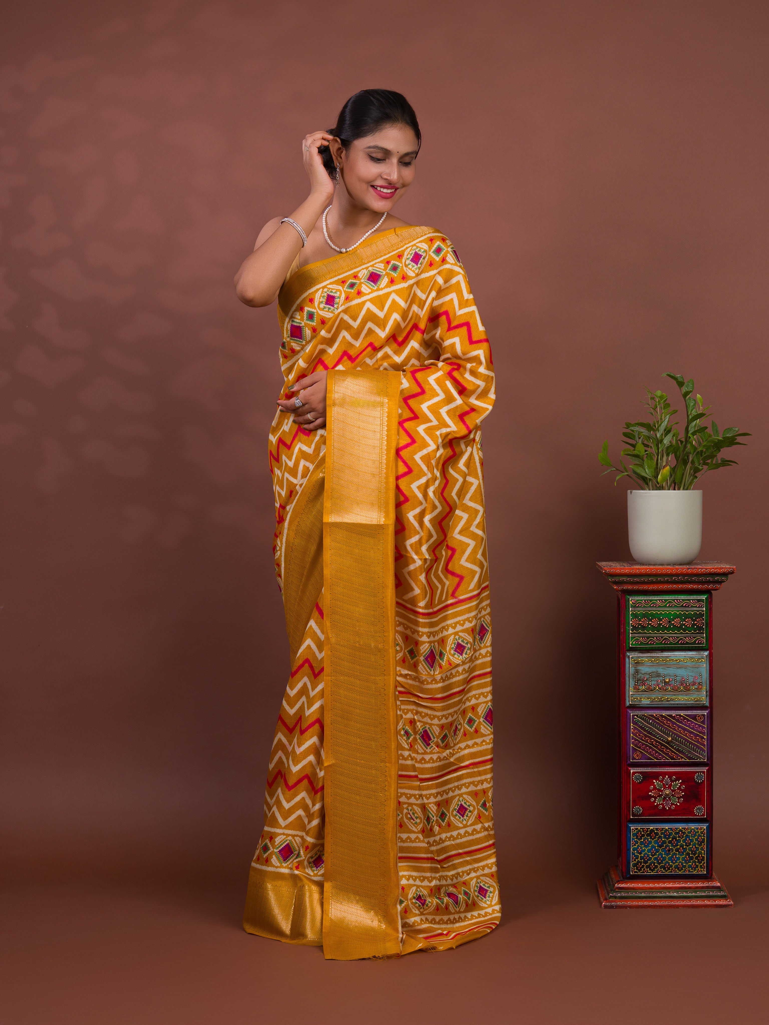 Tanmira New Beautiful Cotton Silk Printed Style With Daily Wear Yellow Saree STL