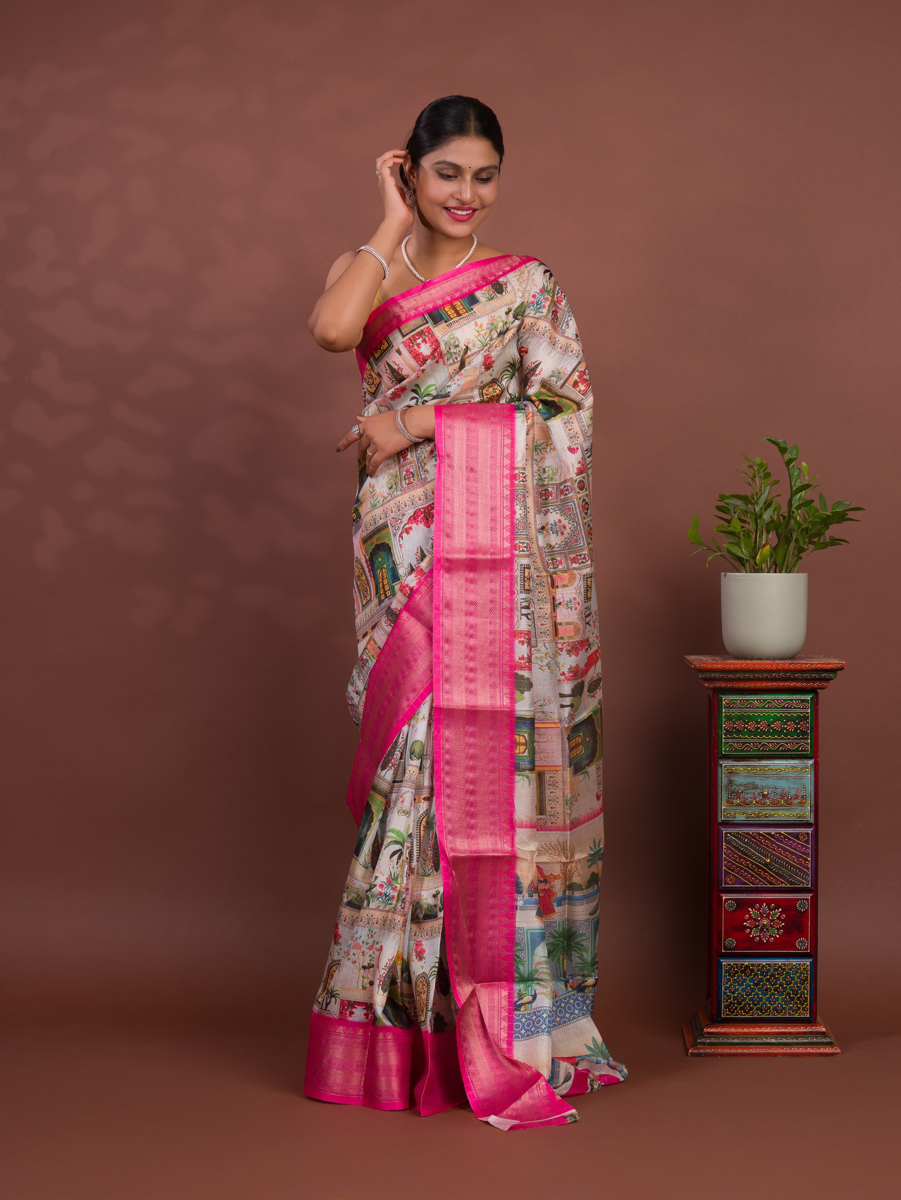 Tanmira New Beautiful Cotton Silk Kalamkari Style Zari Weaving Saree STL