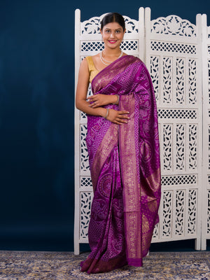 By Bandhani Style With Zari Border Work Saree