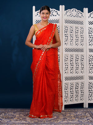 By Leheriya Style With Gotapatti Work Saree