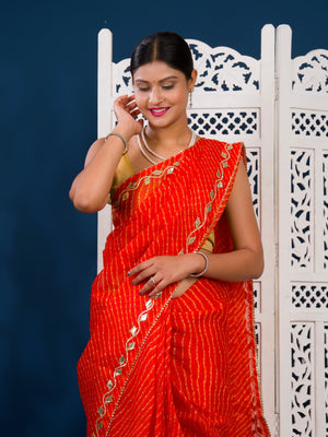 By Leheriya Style With Gotapatti Work Saree