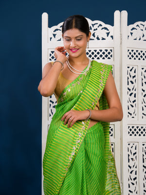 Kota doriya Leheriya Style With Gotapatti Work Saree in green colour