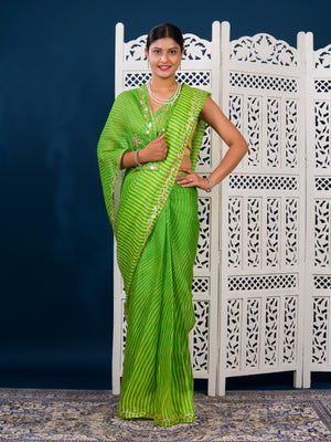 Kota doriya Leheriya Style With Gotapatti Work Saree in green colour