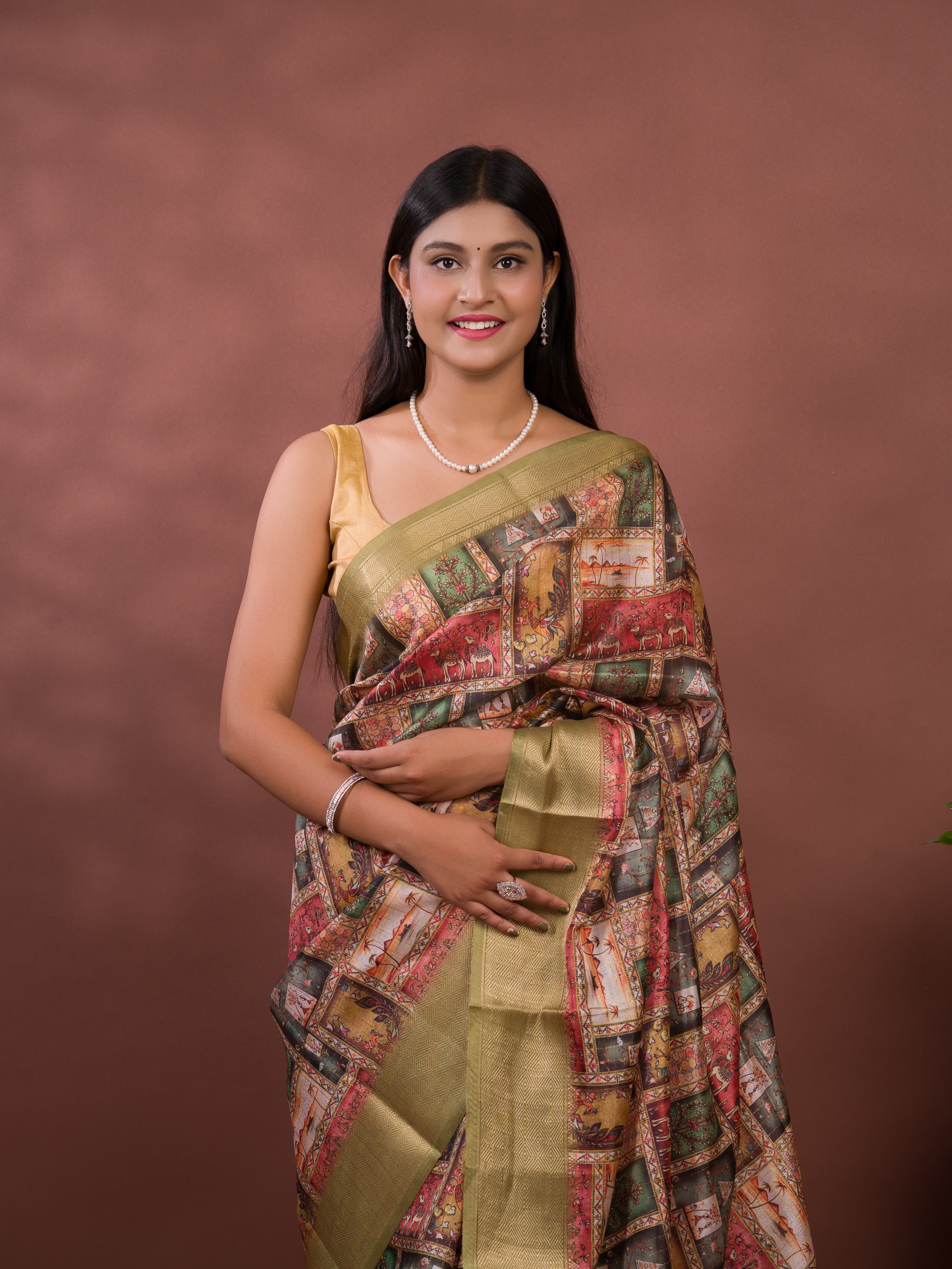Tanmira Latest Cotton Silk Kalamkari Style Zari Weaving Saree STL