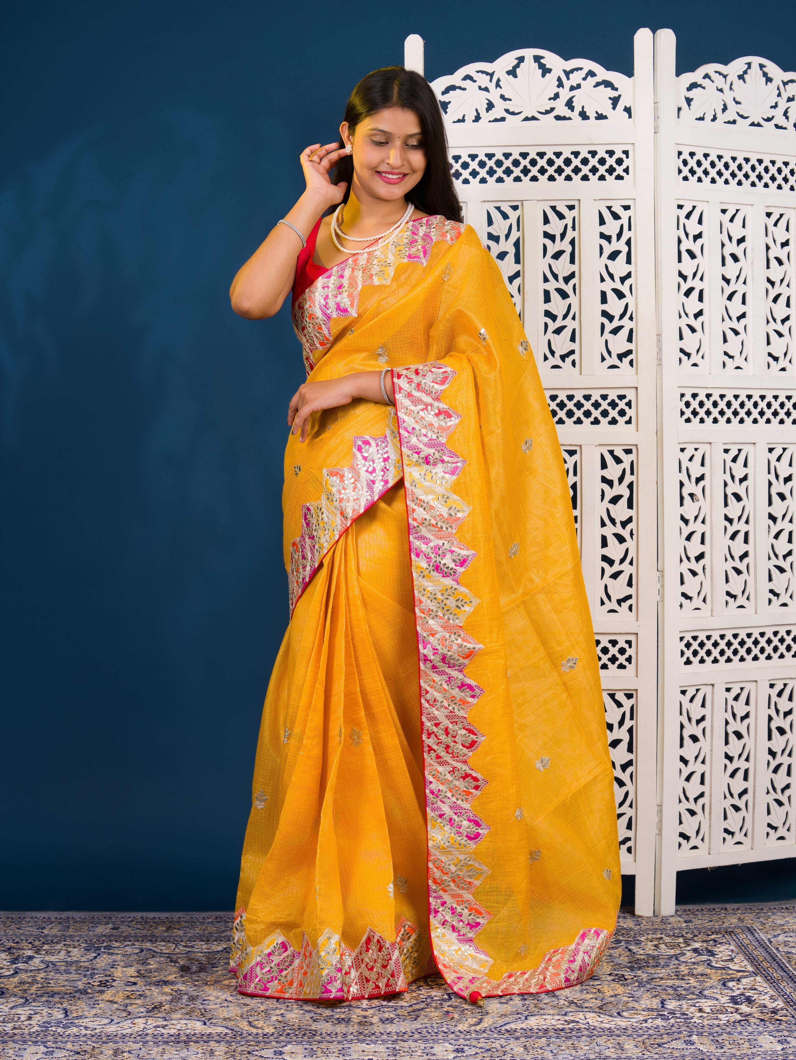 By Kota Doria Saree With Traditional Wear