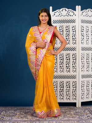 By Kota Doria Saree With Traditional Wear
