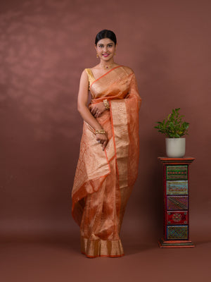 Tissue Silk Banarasi Saree in orange colour