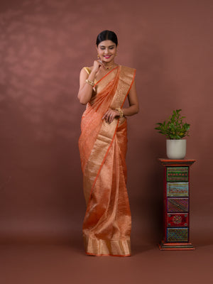 Tissue Silk Banarasi Saree in orange colour