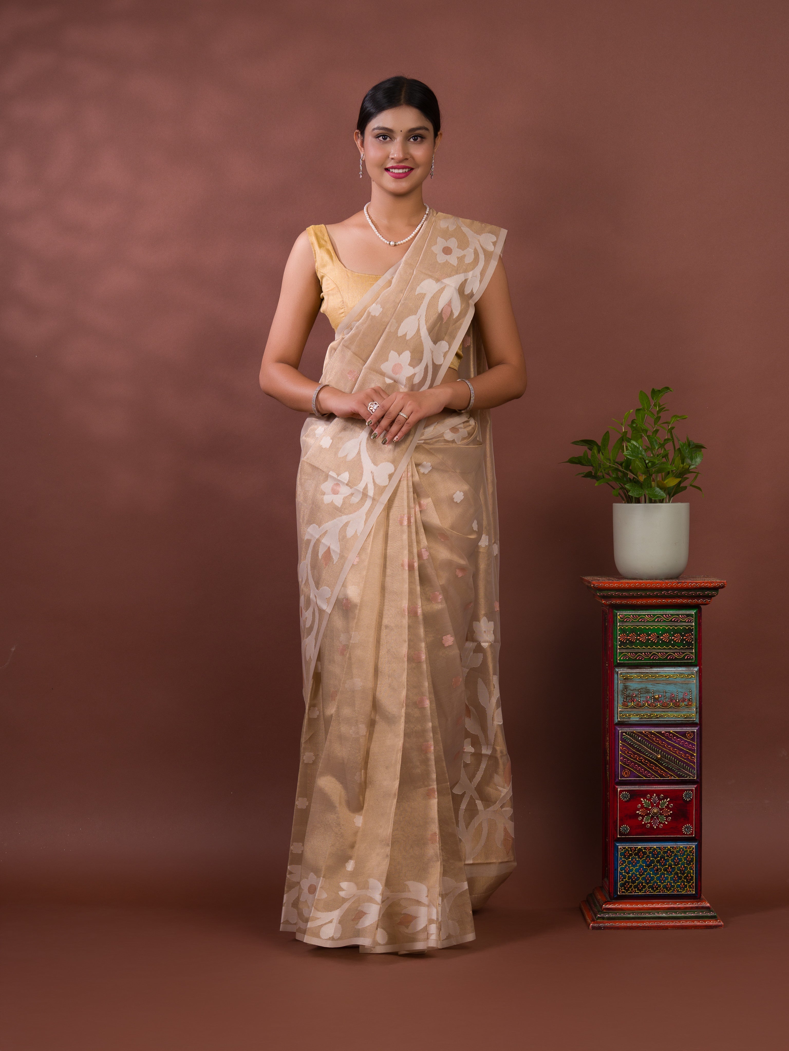 Tanmira New Tissue Silk Banarasi Style Floral Weaving Saree KB