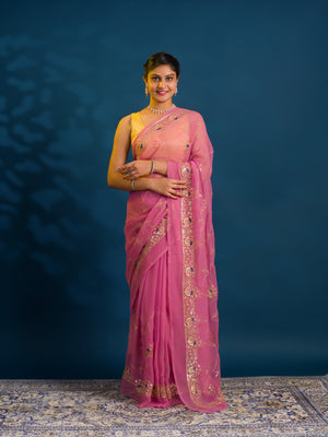 By Designer Saree With Handcrafted Aari Tari Work