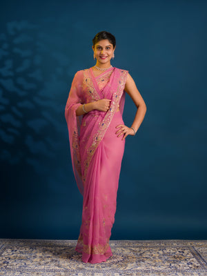 By Designer Saree With Handcrafted Aari Tari Work