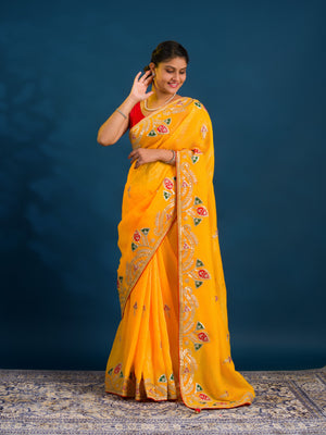 By Jaipuri Saree With Haldi Wear