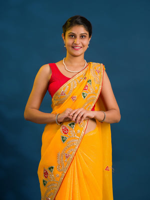 By Jaipuri Saree With Haldi Wear